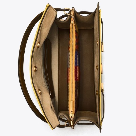 TORY BURCH LEE Radziwill Double Bag in Cream and Yellow with Rain Cover - Picture 5 of 12